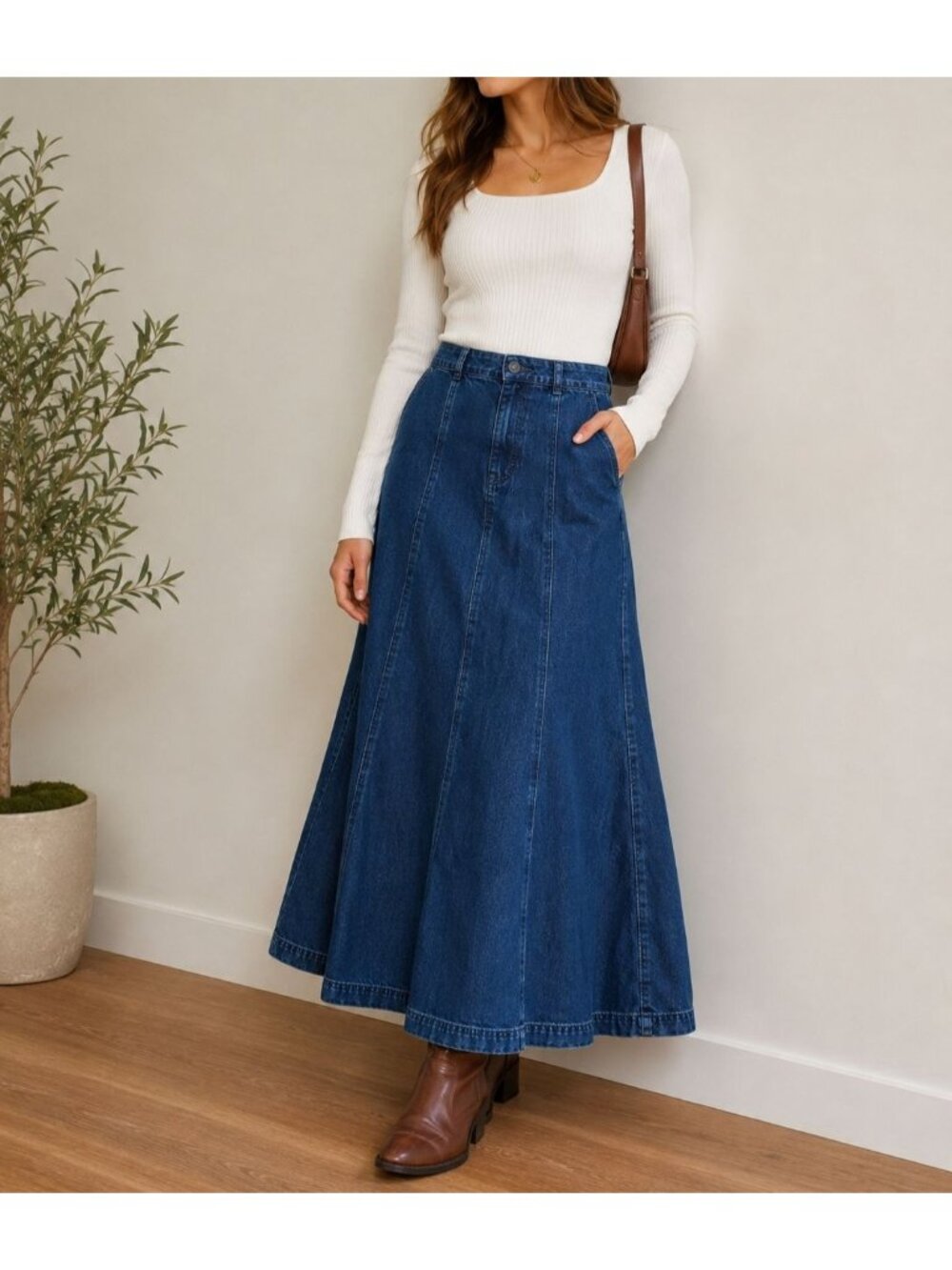 NWT Liz Claiborne Denim Maxi Skirt Women's Size 10 A-Line Blue Jean Skirt Modest